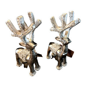 NWT RUSTIC GLAM Lot of 2 BLING Crystal Rhinestone Silver Reindeer Figurines NEW